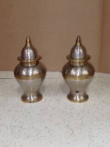 lot 4009 image: Lot Of 2 Vintage Hammered Brass Urns