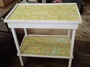lot 4012 image: Vintage Wooden Bar Cart On Casters