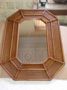 lot 4041 image: Old School Hard Plastic Rattan Look Mirror
