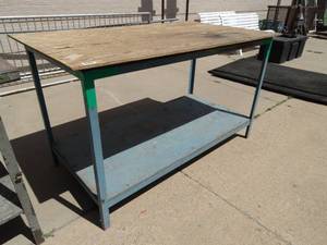 lot 1730 image: 63 wide Metal And Wood Workbench  Table
