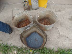 lot 1863 image: 3 Metal Corner Stall Feed Buckets