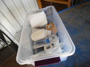lot 1970 image: Wraps, Bandages, scissors, antibiotic syringes