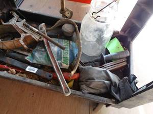 lot 29887 image: Glass Jug and Large Hand Tools Wrenches and