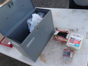 lot 29915 image: Metal Box and Lot of Fasteners  Variety of Screws and Hinges