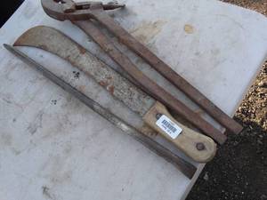 lot 29917 image: Machete and Misc Old Adjustable Wrench and