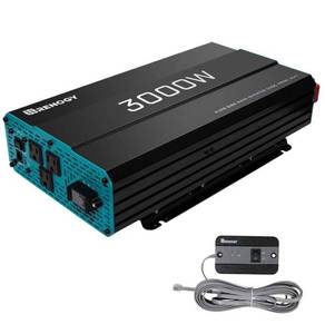 lot 7667 image: $$ Renogy 3000W Pure Sine Wave Inverter 12V DC to 120V AC Converter for Home, RV, Truck, Off-Grid Solar Power Inverter 12V to 110V with Built-in 5V2.1A USB Port, AC Hardwire Port, Remote Controller - Retail $354
