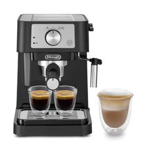 lot 7669 image: DeLonghi Stilosa Manual Espresso Machine, Latte & Cappuccino Maker, 15 Bar Pump Pressure  Manual Milk Frother Steam Wand, Black  Stainless, EC260BK