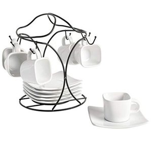 lot 7678 image: Gibson Home Gracious Dining Espresso Saucer Set, 13PC Cups Stand, White