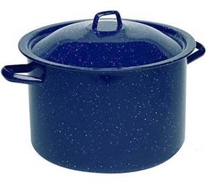 lot 7698 image: IMUSA USA 4-Quart Blue Speckled Enamel Stock Pot with Lid