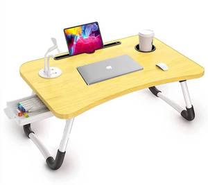 lot 7716 image: Laptop Stand for Bed with USB,Foldable Desk Bed Tray with USB Charge PortFanLED Light Cup HolderStorage Drawer