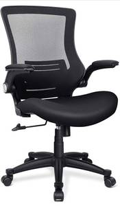 lot 7717 image: Funria Swivel Mesh Office Chair Ergonomic Black Mid Back Computer Desk Chair with Flip Up Arms Lumbar Support Height Adjustable Office Task Chair - 26D x 26W x 43H