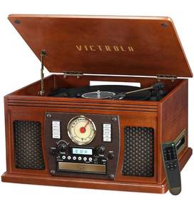 lot 7730 image: Victrola 8-in-1 Bluetooth Record Player & Multimedia Center, Built-in Stereo Speakers - Turntable, Wireless Music Streaming, Real Wood  Mahogany
