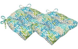 lot 7741 image: Pillow Perfect OutdoorIndoor Make It Rain Cerulean Chair Pads, 15.5 x 16, Blue, 2 Pack