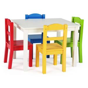 lot 10767 image: Humble Crew Summit Collection Kids Wood Table and 4 Chairs, White & Primary