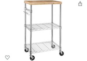 lot 10784 image: Amazon Basics Kitchen Storage Microwave Rack Cart on Caster Wheels with Adjustable Shelves, 175-Pound Capacity - ChromeWood