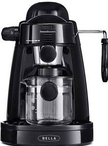 lot 16014 image: BELLA Personal Espresso Maker with Steam Wand, Glass Decanter & Permanent Filter, Black
