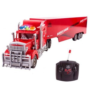 lot 16050 image: Vokodo RC Semi Truck And Trailer 23 With Lights Electric Hauler Remote Control Kids Big Rig Toy Carrier Van Transport Vehicle Ready To Run Semi-truck Cargo Car Great Gift For Children Boys Girls Red