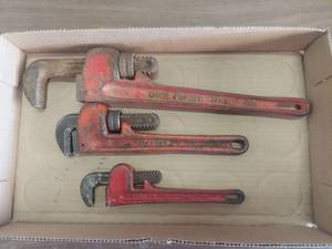 lot 6015 image: 3 Pipe Wrenches - 8in, 10in, and 14in
