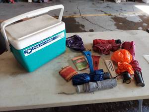 lot 6191 image: cooler, umbrellas,assorted items