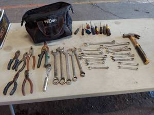 lot 6270 image: assorted tools in bag - pliers and wrenches