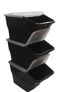 lot 7706 image: WTM BBCL- Three Pack of Stackable Bins with Hinged Lids 24 Quart Size (pack of 3)