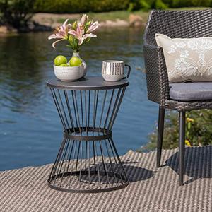 lot 7725 image: Christopher Knight Home Lassen Outdoor 16in Iron Side Table, Matte Black