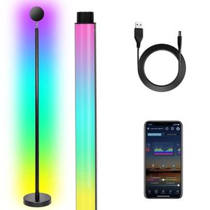 lot 7726 image: NSYNSY Corner Floor Lamp-RGB Color Changing Mood Lighting, Dimmable LED Modern Floor Lamp with Bluetooth APP, Music Sync Standing Lamp for Living Room,Party, Gaming Room