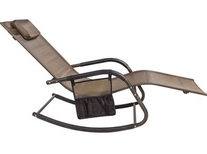 lot 7745 image: Wostore Rocking Lounger Patio Chaise Sunbathing Chair with Recliner Movable Sleep Bed Included Pillow and Breathable Texteline Farbic-Brown