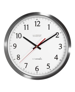 lot 7752 image: La Crosse Technology 14in UltrAtomic Analog Stainless Steel Wall Clock