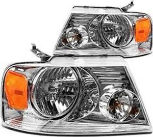 lot 7772 image: DNA MOTORING HL-OH-F1504-CH-AM Chrome Amber Headlights Replacement Compatible with 04-08 F-15006-08 Mark LT