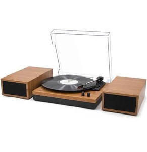 lot 7779 image: LP&No.1 Bluetooth Vinyl Record Player with External Speakers, 3-Speed Belt-Drive Turntable for Vinyl Albums with Auto Off and Bluetooth Input