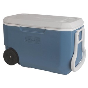 lot 7811 image: Coleman 62 Quart Wheeled Cooler, BlueWhite