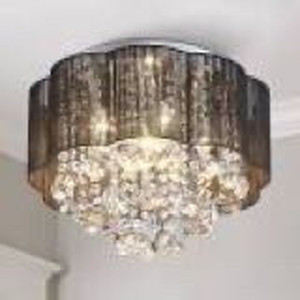 lot 7822 image: LAMPSMORE Crystal Chandelier Light Fixture,Modern Chandelier with 6 Lights,Flush Mount Ceiling Light Fixture in D16xH12,Crystal Pendant Light for Bedroom