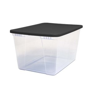 lot 7829 image: Mainstays Snaplock 50 Quart Clear Storage Container with Black Lid, Set of 2