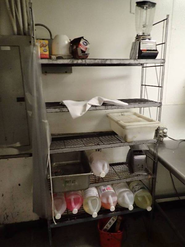 lot 2682 image: 5 Tier Metal Storage Rack w Contents