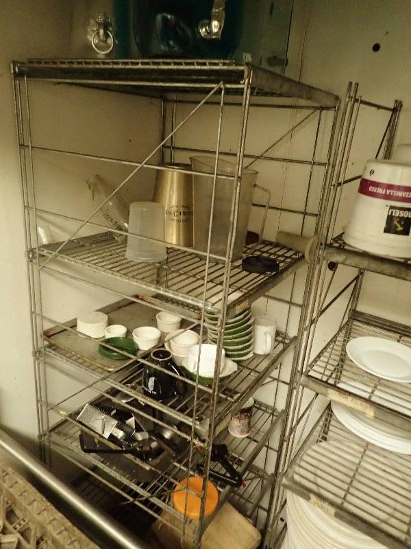 lot 2691 image: 5 Tier 24x24 Metal Wire Storage Rack w Contents
