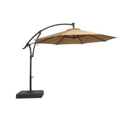 lot 1389 image: Hampton Bay 11 ft. Offset LED Patio Umbrella in Tan