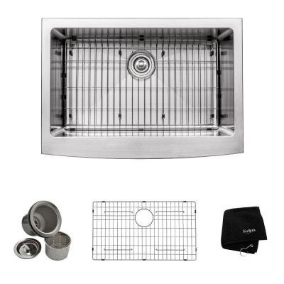 lot 1403 image: Kraus 30 Farmhouse Apron Single Bowl Stainless Steel Sink
