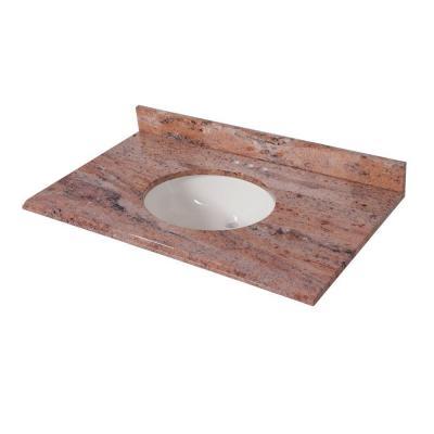 lot 1442 image: 37 in. x 22 in. Stone Effects Vanity Top in Bordeaux with White Basin
