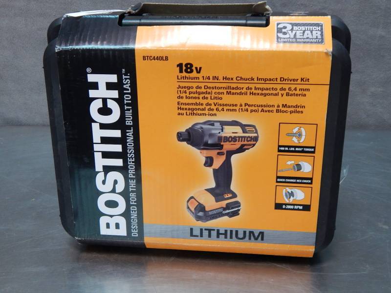lot 1477 image: Bostitch 18v 14 Hex Chuck Impact Driver Kit Factory Sealed
