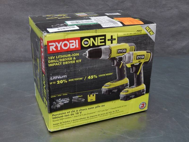 lot 1478 image: Ryobi 18v DrillDriver Impact Driver Kit Factory Sealed