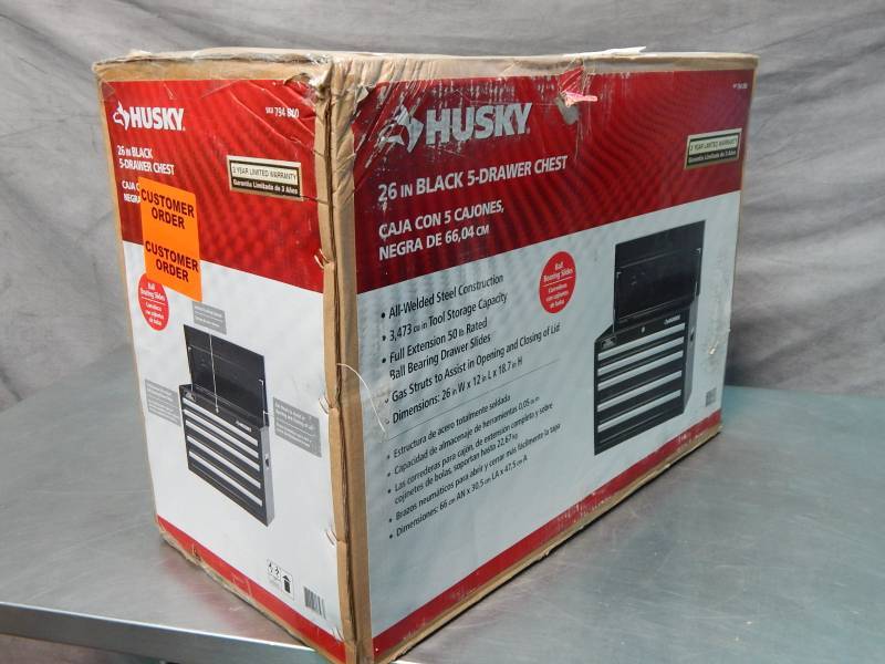 lot 1501 image: Husky 26 Black 5 Drawer Chest Factory Sealed