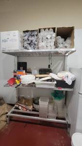 lot 4715 image: Large Heavy Duty Colander, 6 Quart Cambro Food Storage Containers, Box of Takeout Ramekins W Lids and More