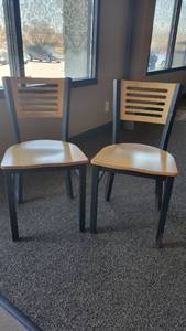 lot 4746 image: (2) Wooden Dining Room Chairs W Metal Base