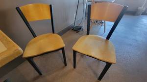 lot 4749 image: (2) Wooden Chairs W Metal Base