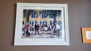 lot 4758 image: Framed Hotel Mistral Print by Guy Buffet Winn Devon Art Group, Good Morning Gorgeous Sign and (2) Standing Lamps