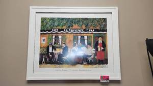 lot 4763 image: Framed Cafe Le Provence Bar Print - Signed &amp 18in Christmas Story Flapper Leg Lamp&nbsp