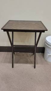 lot 4767 image: Brown Side Table & a Statue of Liberty Framed Vintage Photos