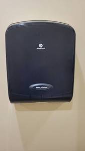 lot 4778 image: Marathon Georgia Pacific Towel Dispenser, Soap Dispenser and a Trashcan