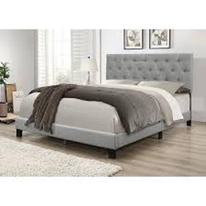 lot 1008 image: Button Tufted Headboard w Bed Frame Parts (King Size)